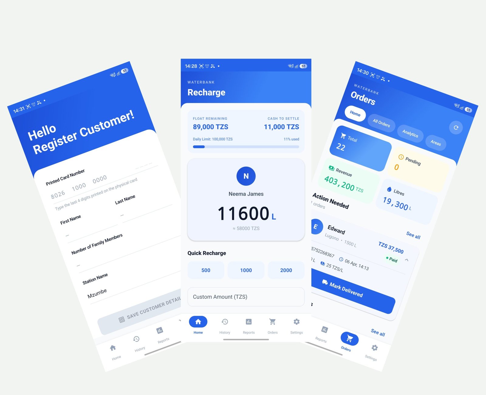 WaterBank Mobile App Combined Features View